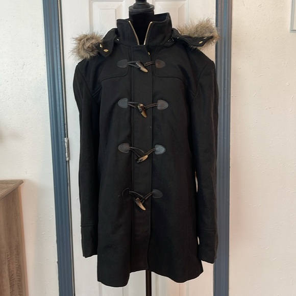 Alpine Swiss Duffy Women’s Wool Coat Fur Trim Hooded Parka Jacket. XL. - Picture 8 of 14